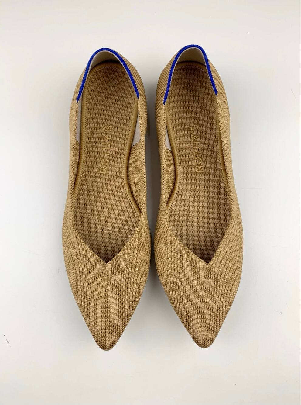 Rothys The Point II Flats Tan Woven Knit Slip On Comfort Shoes Camo Sole Women 8